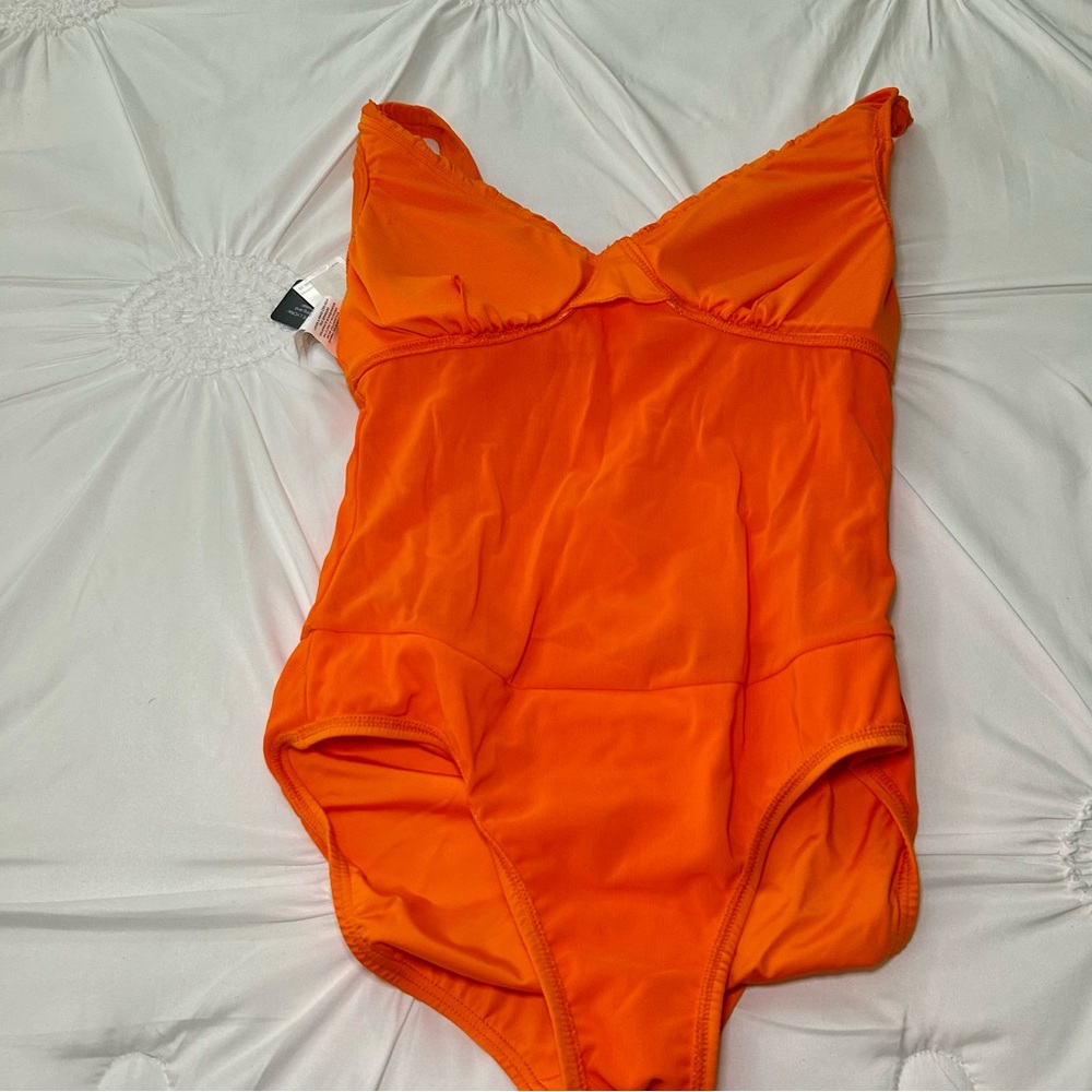 NWT Jantzen Orange V-Neck Ruch Mid Section Lightly Padded Cups One Piece Sz 10 - Picture 13 of 15